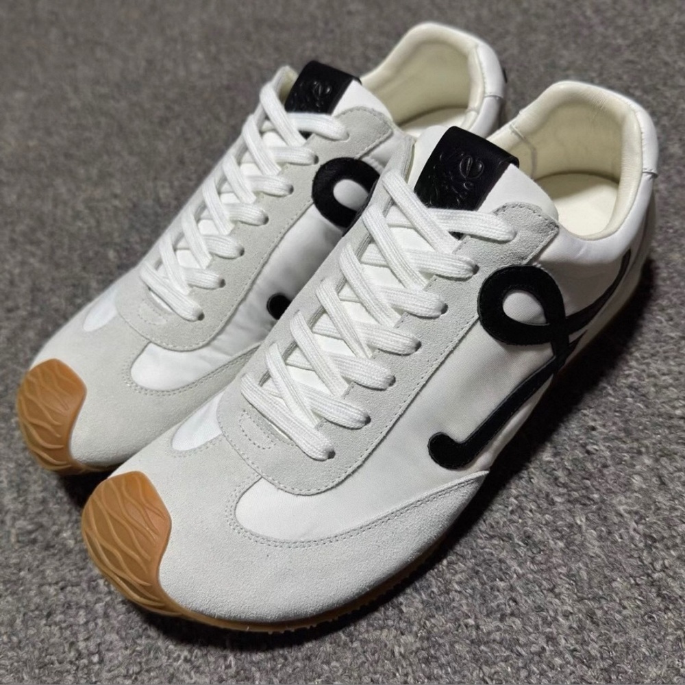 Loewe White Suede & Leather Sneakers with Black Logo and Gum Toe
